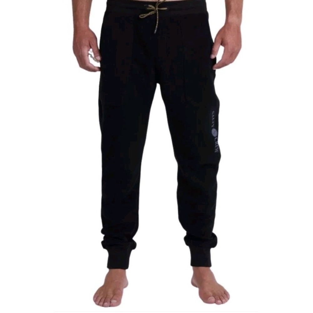 Salty Crew Edgewater Polar Fleece Pant Black Jogger Lounge Pull On Drawstring XL